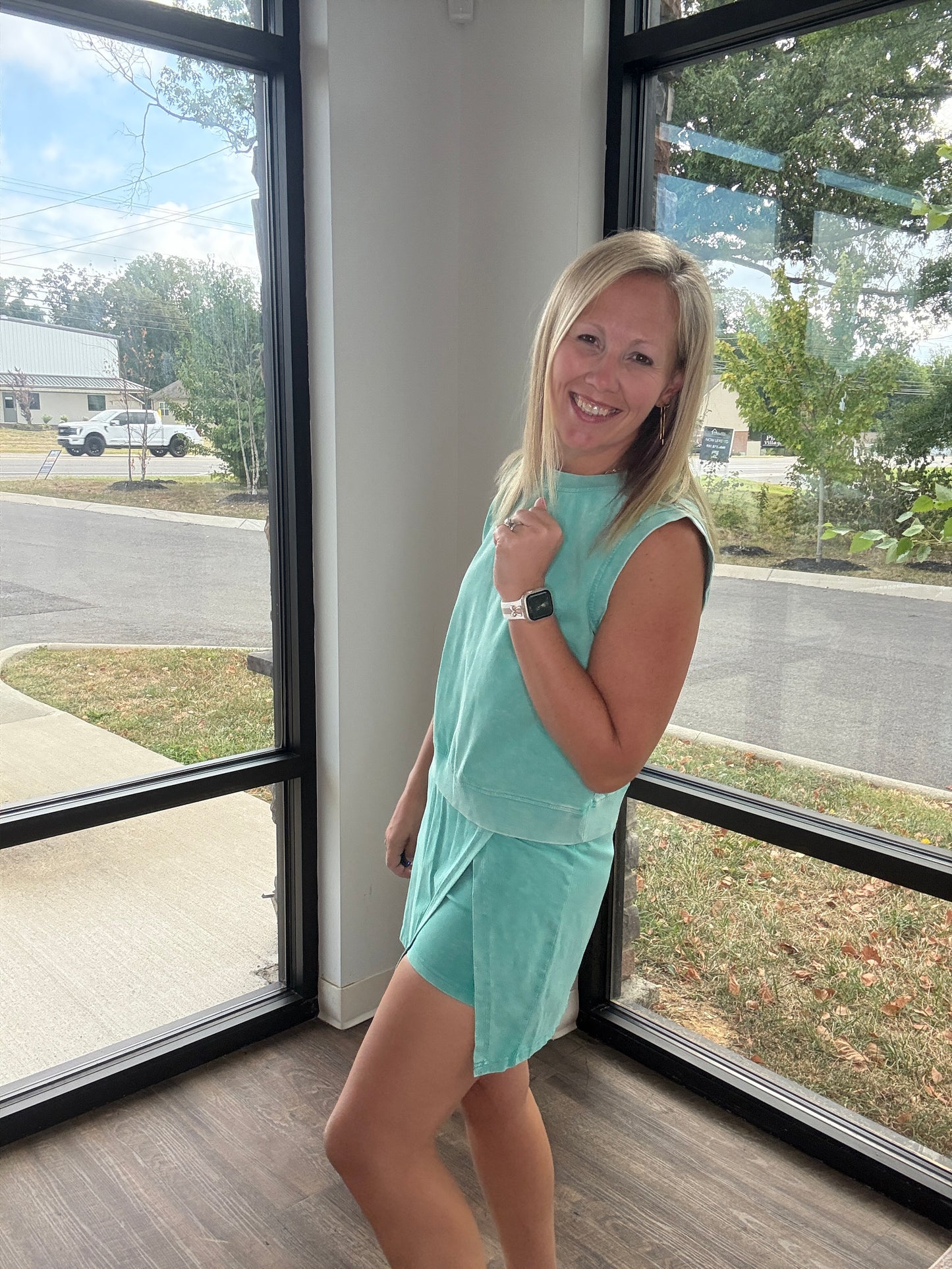 Green Acid Wash Skort Set