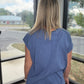 Side Slit Slub Tee- Slate Blue