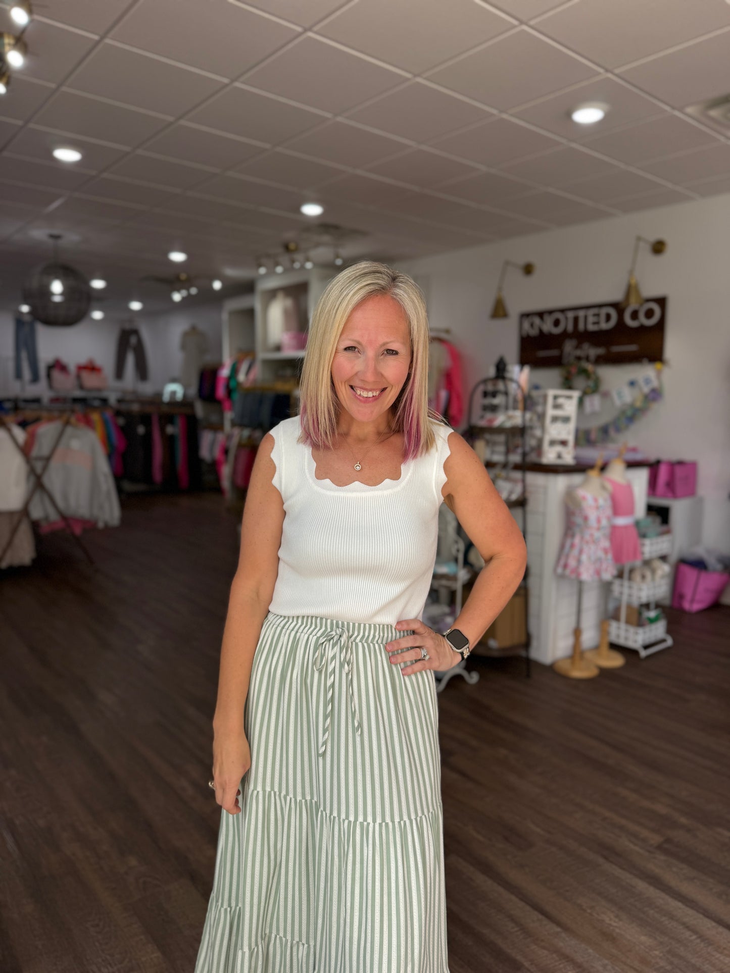 Sage Stripe Maxi Skirt
