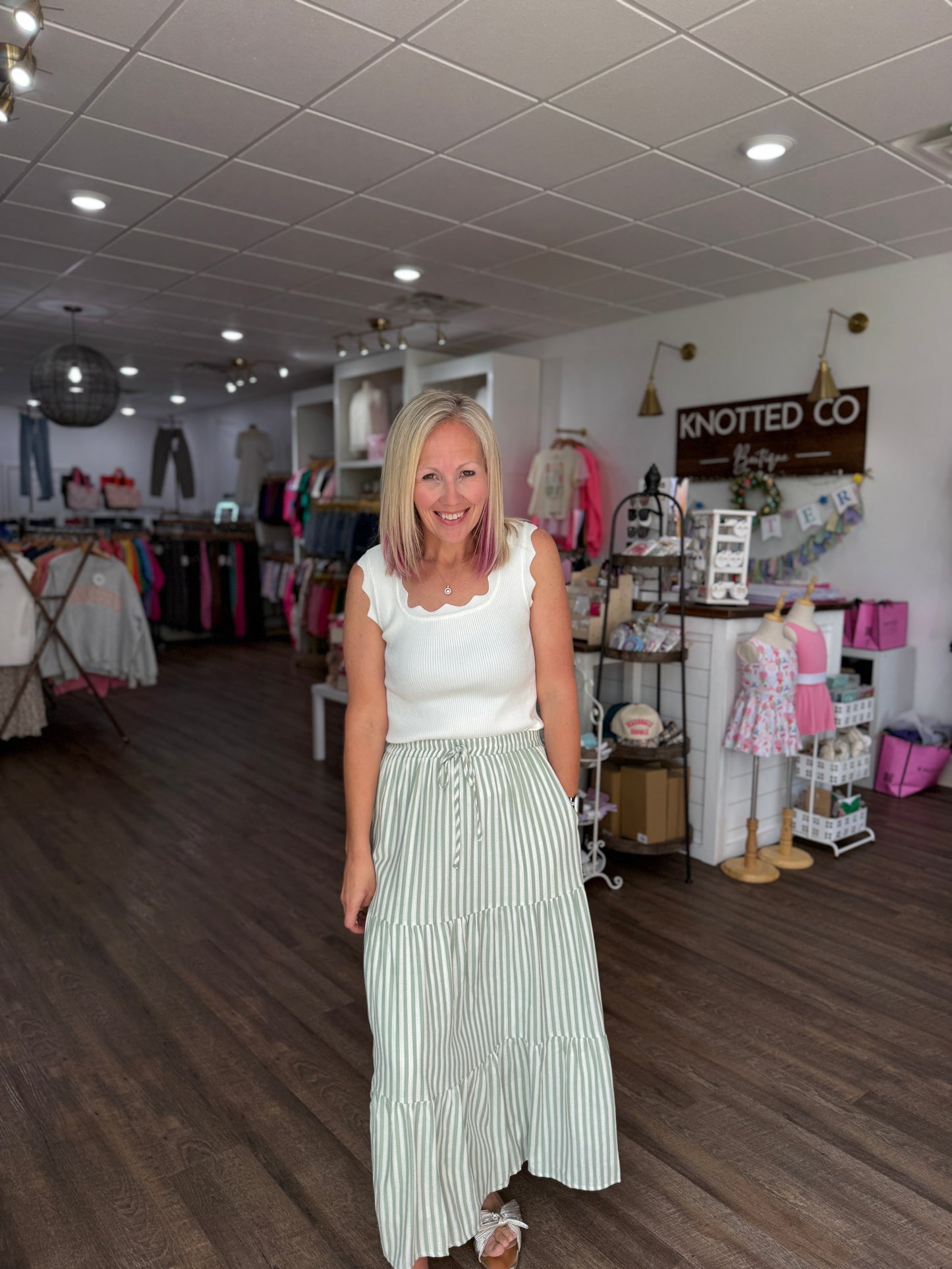 Sage Stripe Maxi Skirt