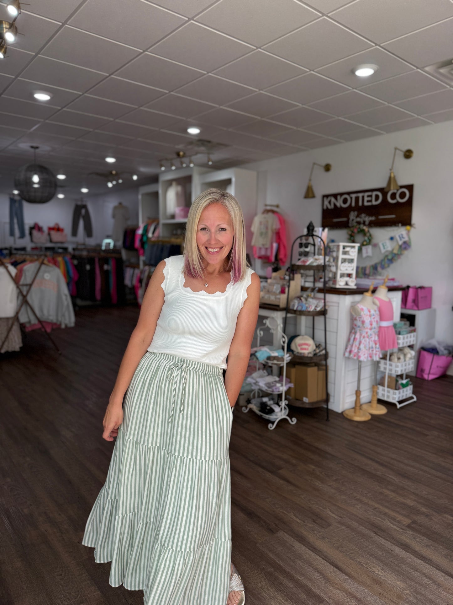 Sage Stripe Maxi Skirt