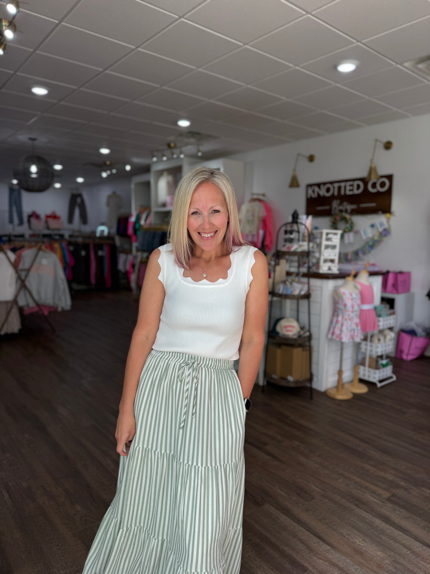 Sage Stripe Maxi Skirt