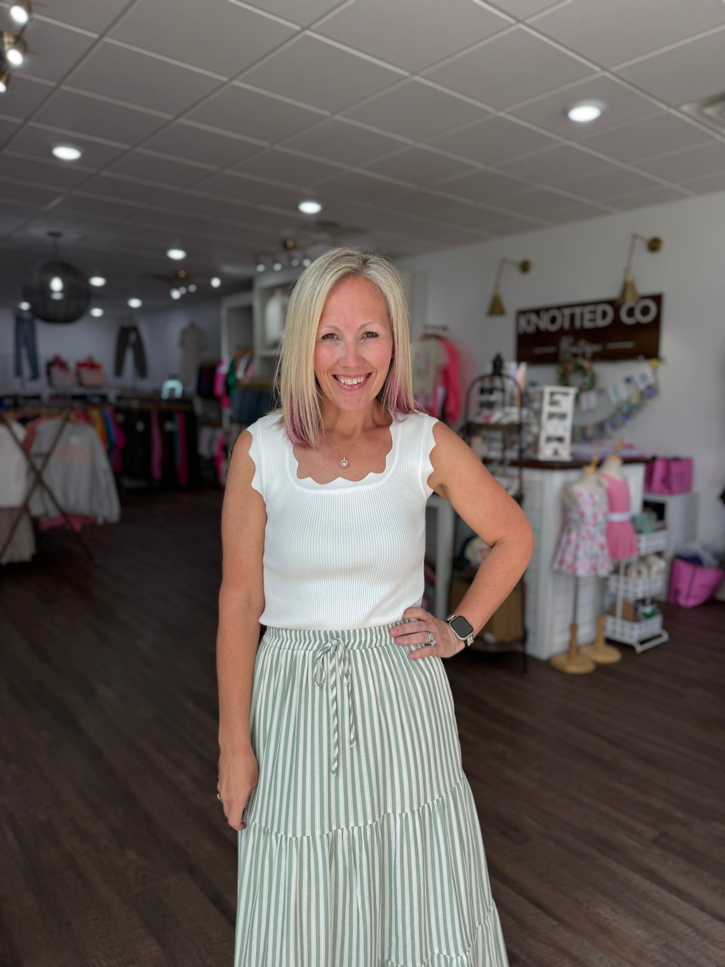 Sage Stripe Maxi Skirt