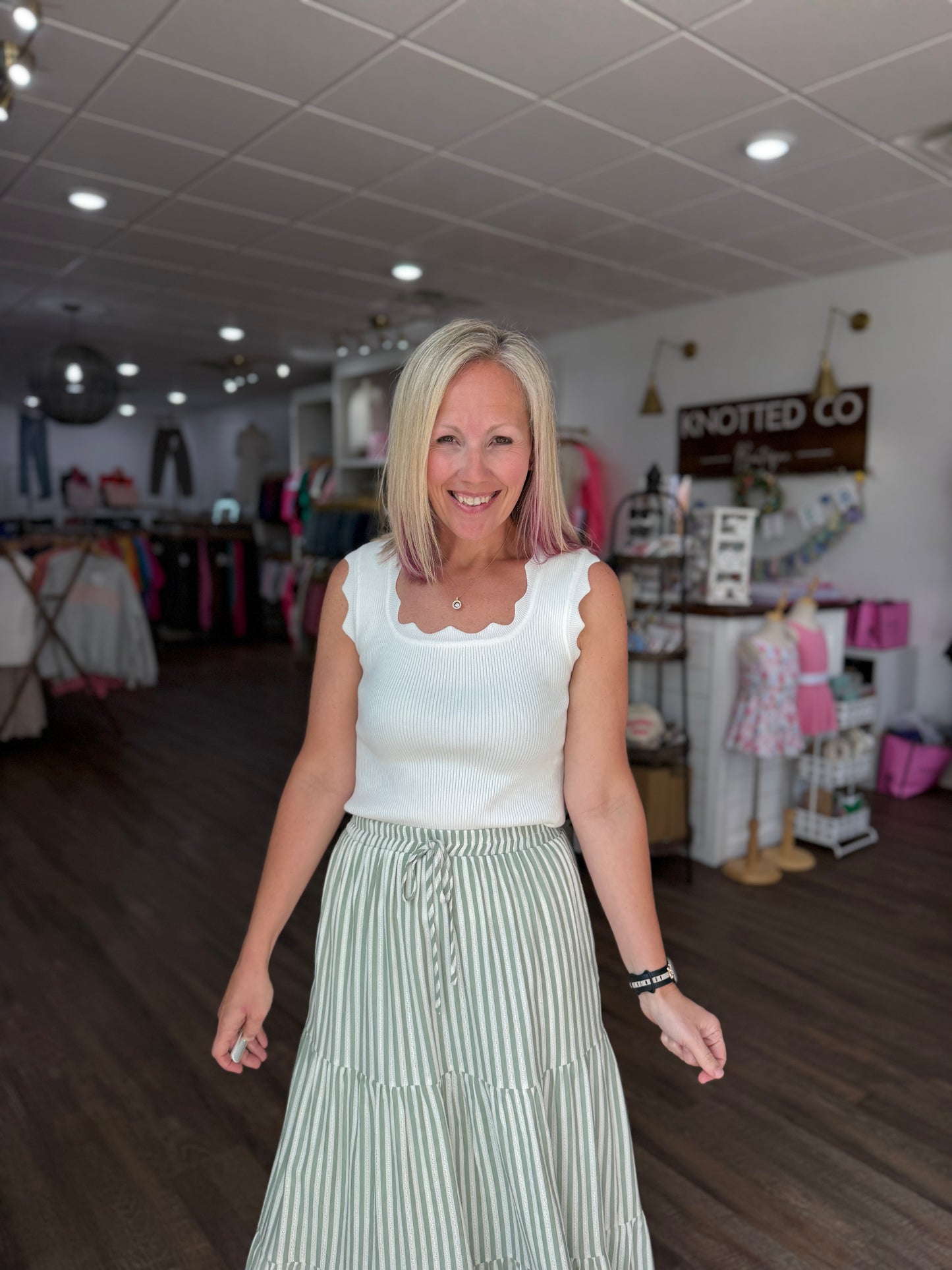 Sage Stripe Maxi Skirt