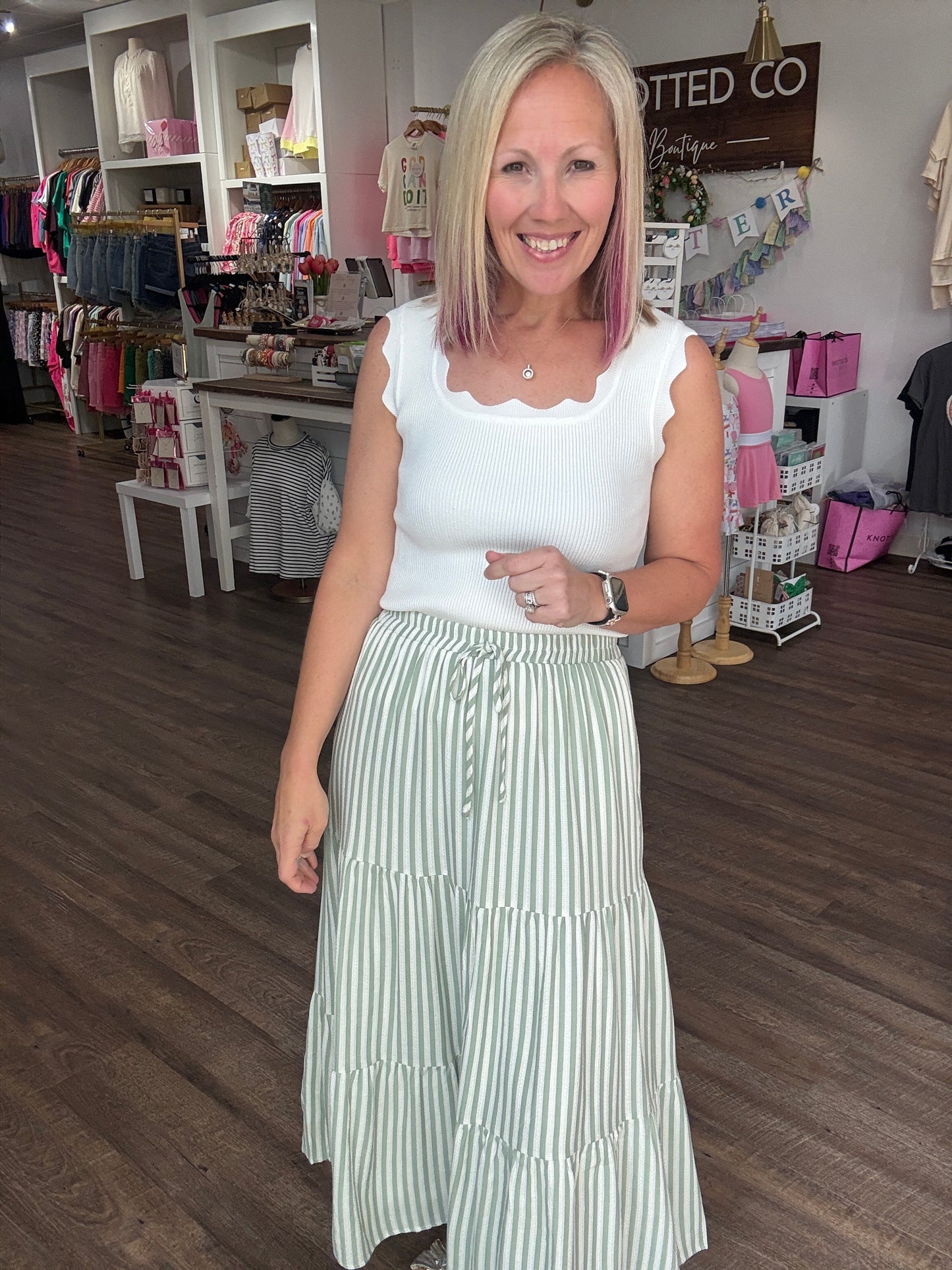Sage Stripe Maxi Skirt