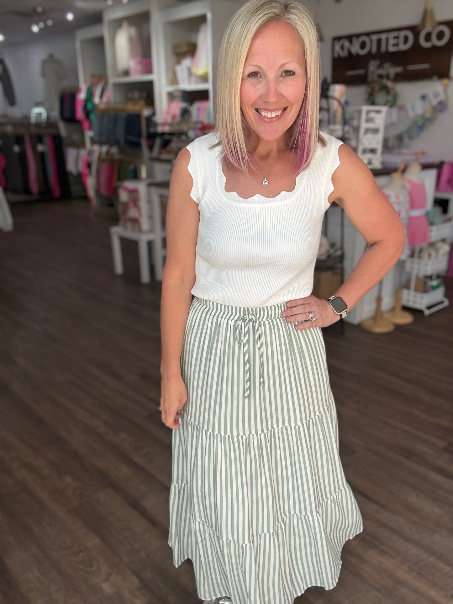 Sage Stripe Maxi Skirt