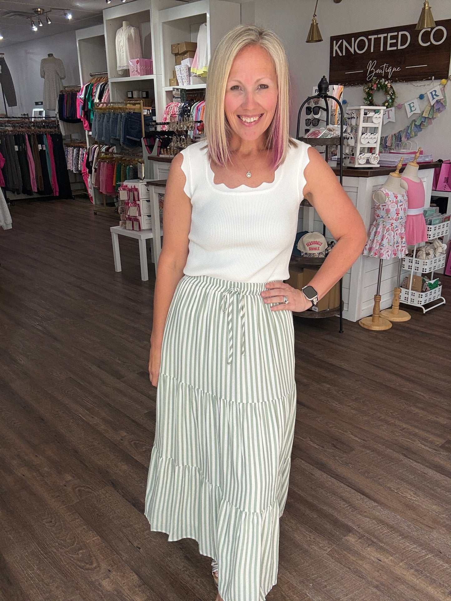 Sage Stripe Maxi Skirt