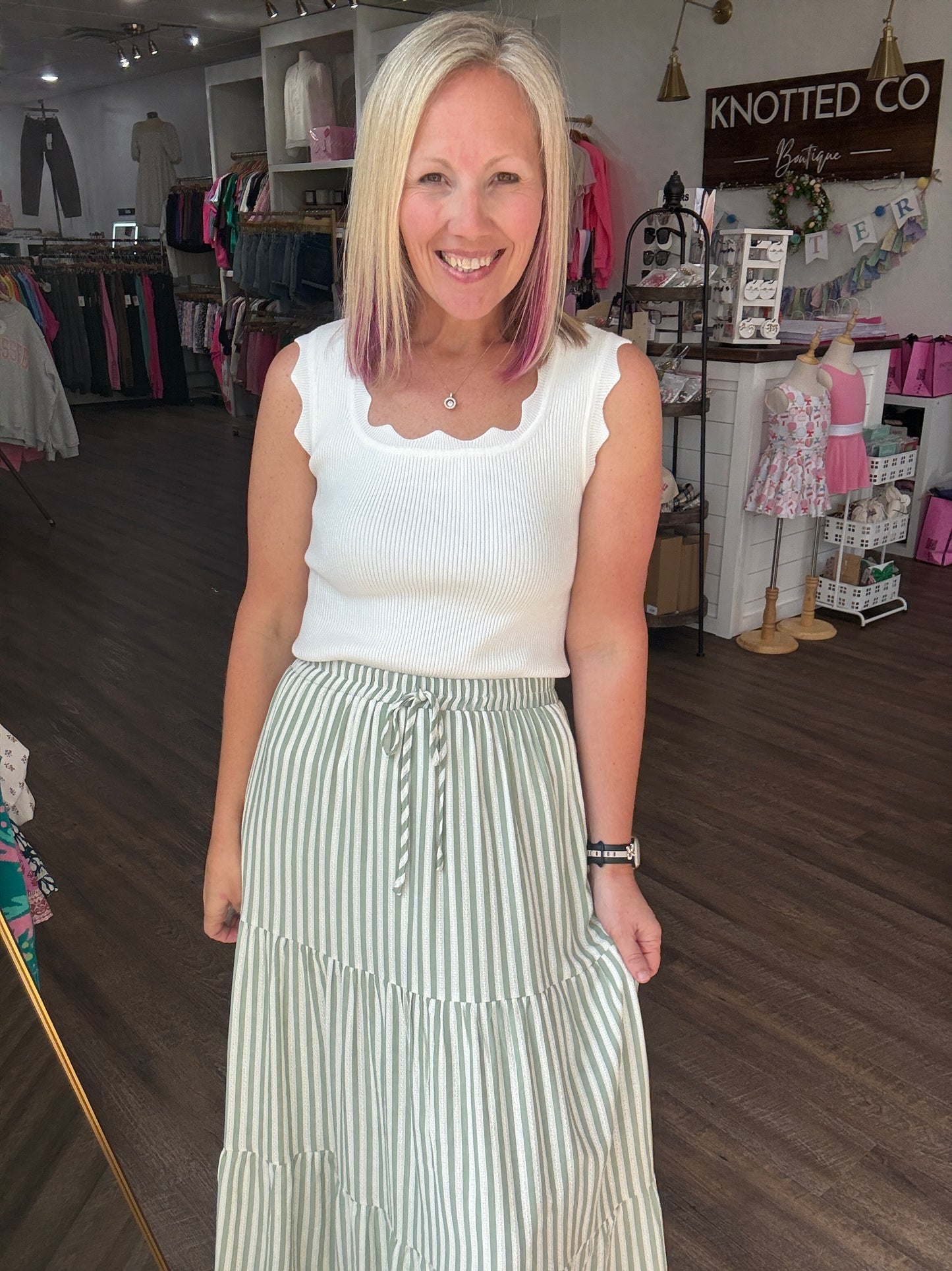 Sage Stripe Maxi Skirt