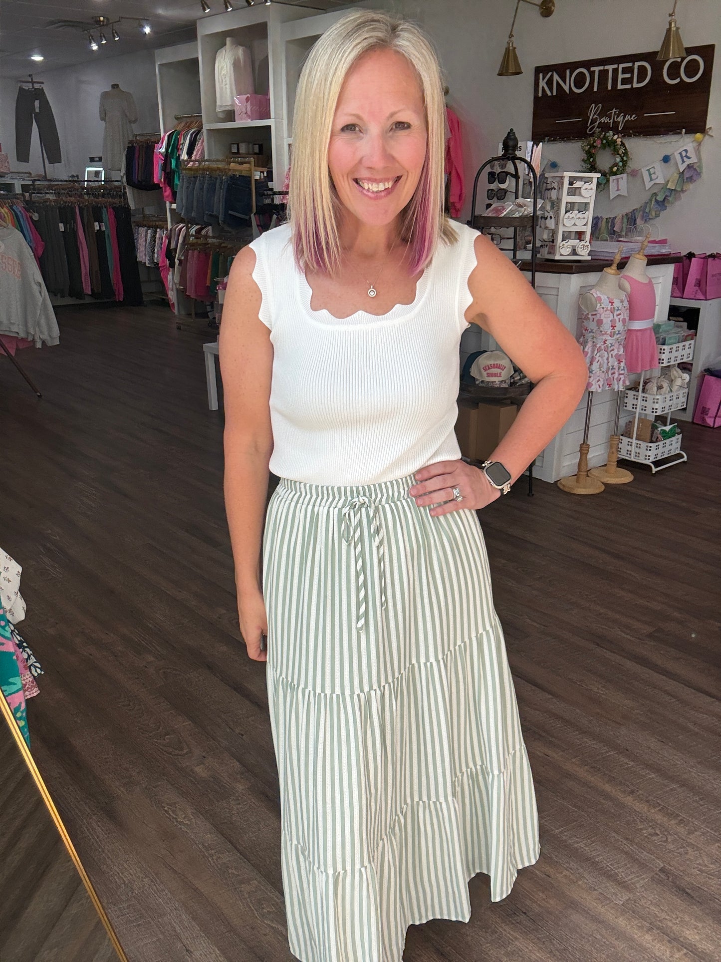 Sage Stripe Maxi Skirt