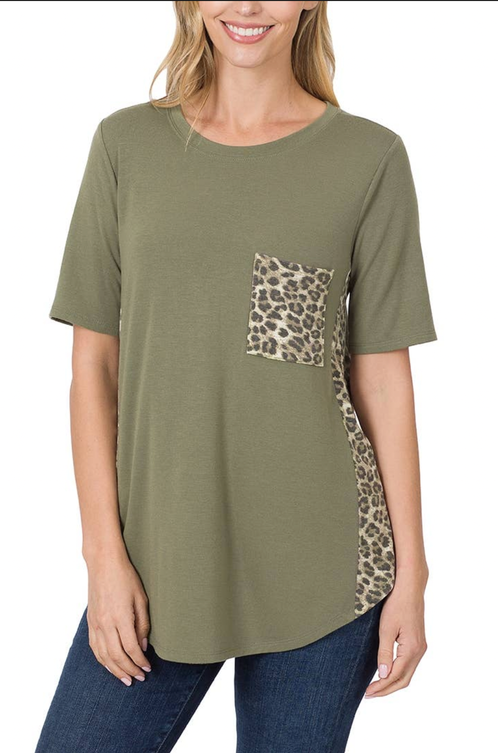 Leopard Front Pocket Top