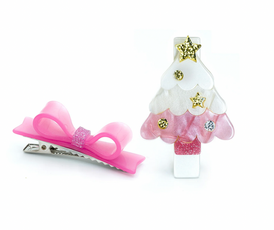 Pink Tree & Bow Clips