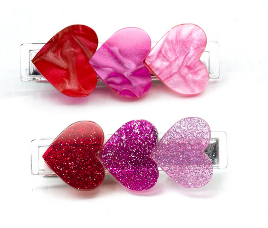 Pink & Red Heart Hair Clips