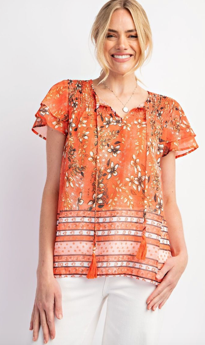 Orange Chiffon Top