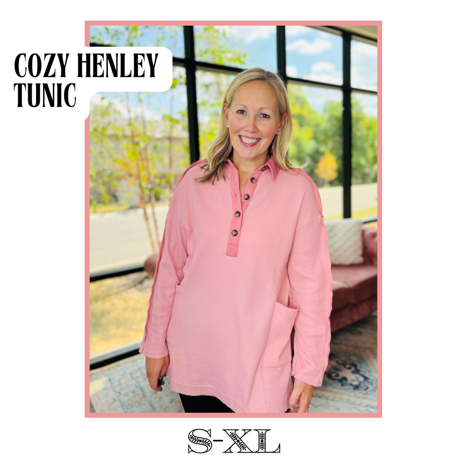 Cozy Henley Top- Dusty Pink