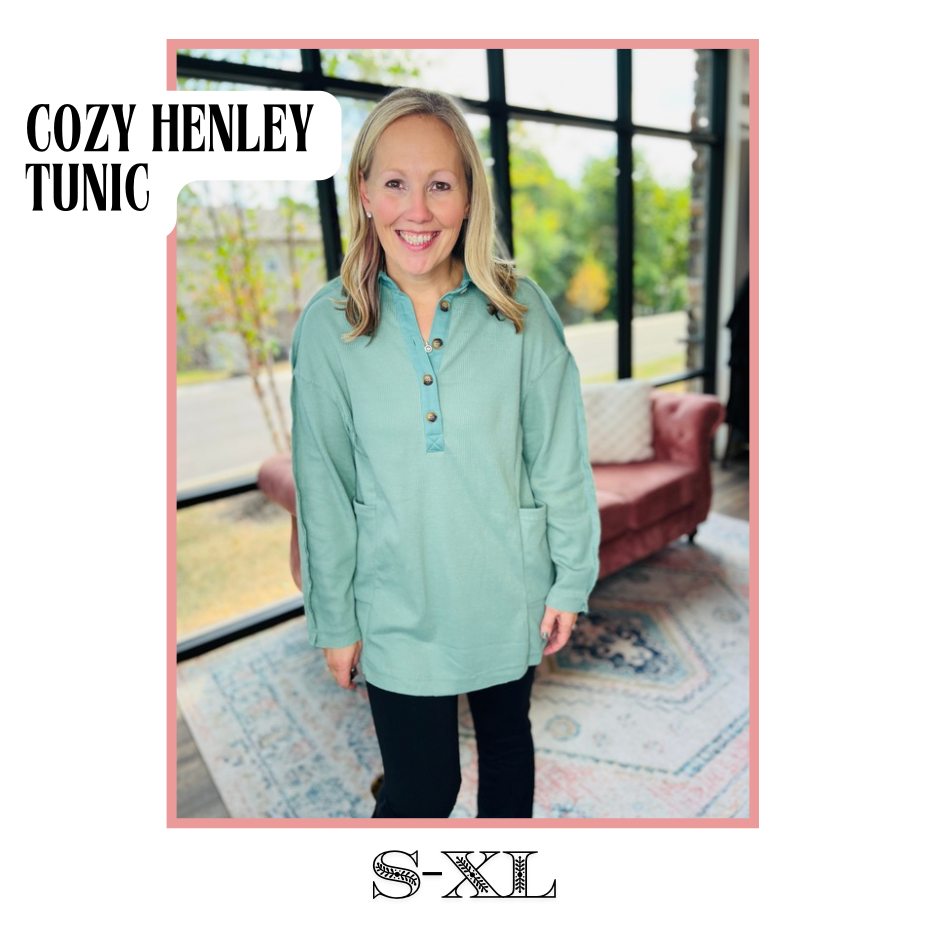 Cozy Henley Top- Smokey Sage