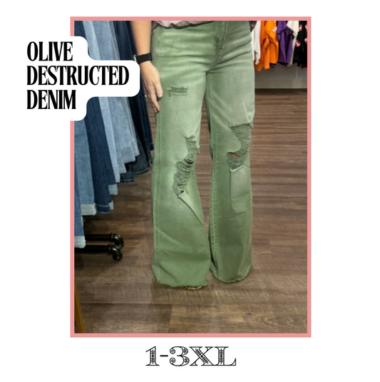 Olive Destructed Jean