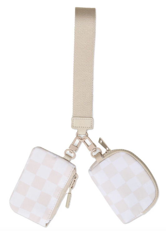 Double The Fun Wristlet- Neutral Checkered