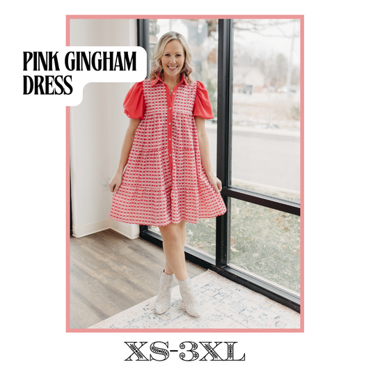 Pink Gingham Button-Up Dress