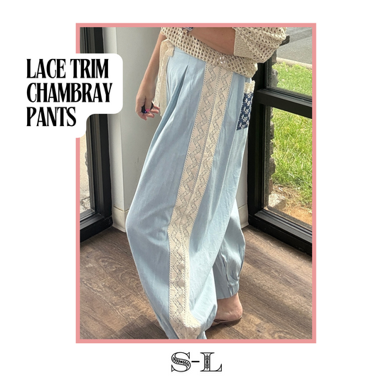Lace Trim Chambray Pants