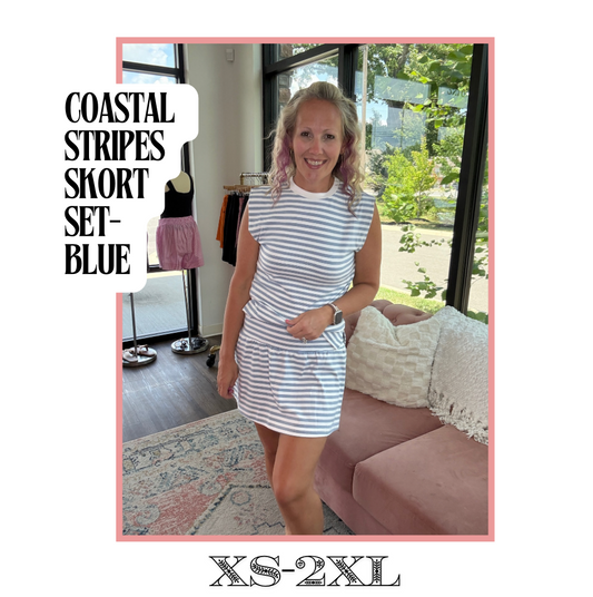 Coastal Stripes Skort Set- Blue