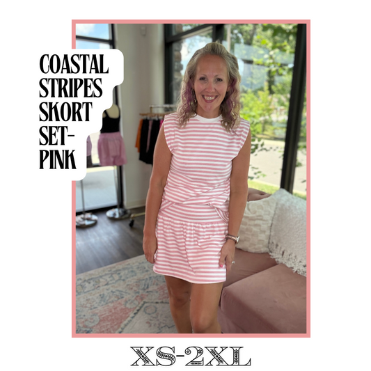Coastal Stripes Skort Set- Pink
