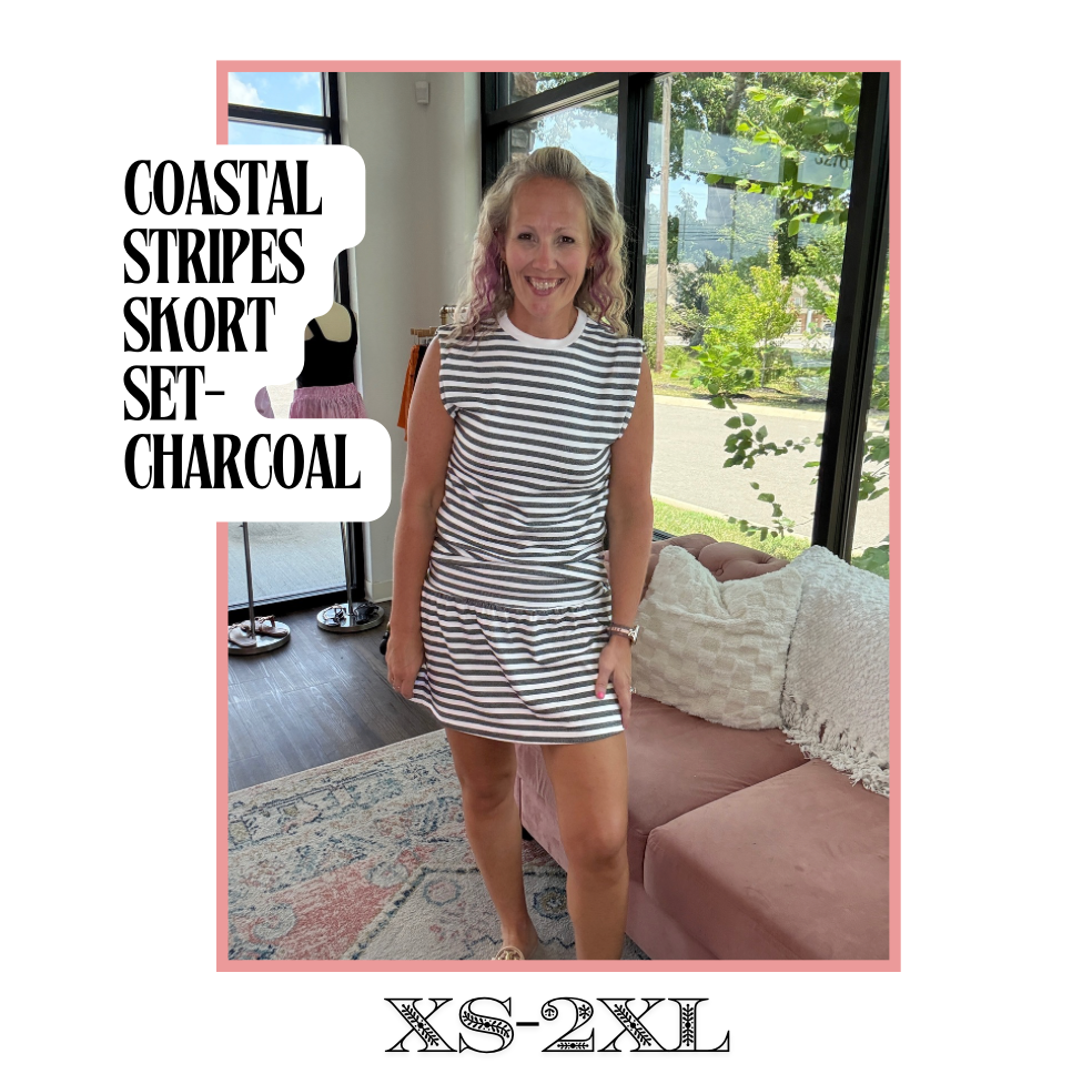 Coastal Stripes Skort Set- Charcoal