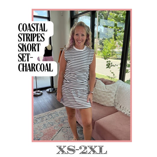 Coastal Stripes Skort Set- Charcoal