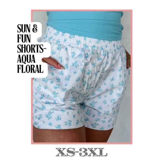 Sun & Fun Shorts- Aqua Floral