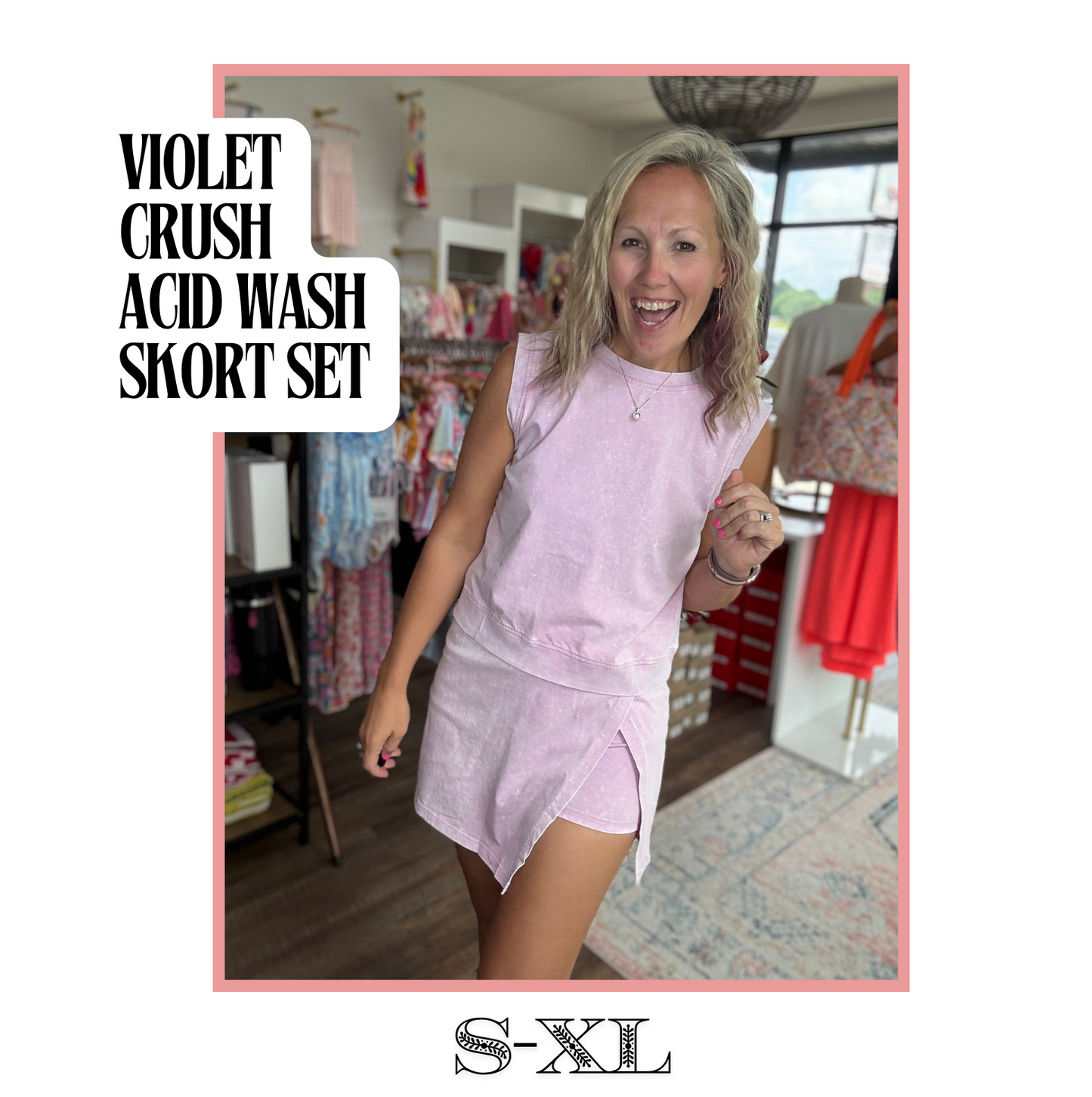Violet Crush Acid Wash Skort Set