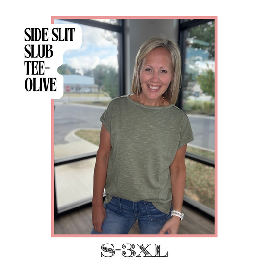 Side Slit Slub Tee- Olive