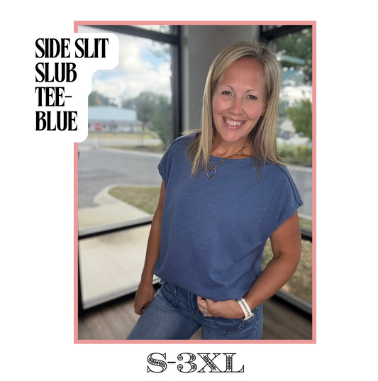 Side Slit Slub Tee- Slate Blue