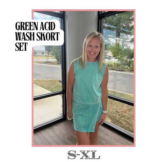 Green Acid Wash Skort Set