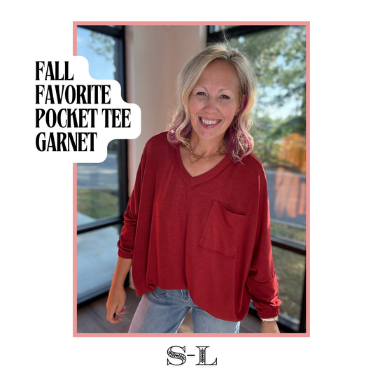Fall Favorite Pocket Tee- Garnet