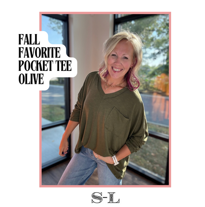 Fall Favorite Pocket Tee- Olive