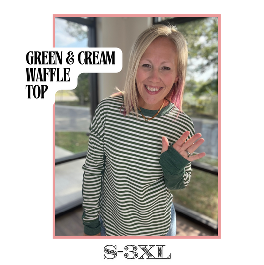 Green & Cream Waffle Top