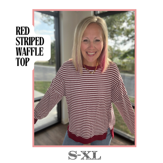 Red Striped Waffle Top