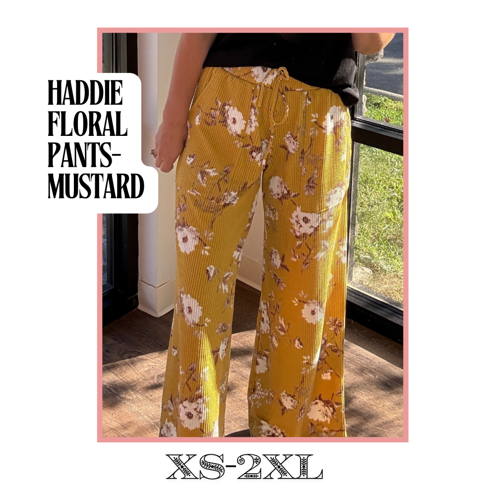 Haddie Floral Pants- Mustard