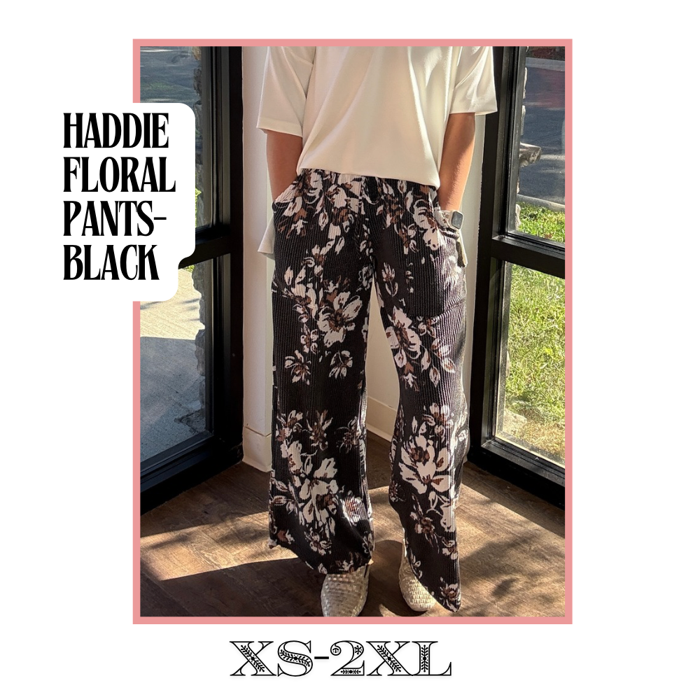 Haddie Floral Pants-Black