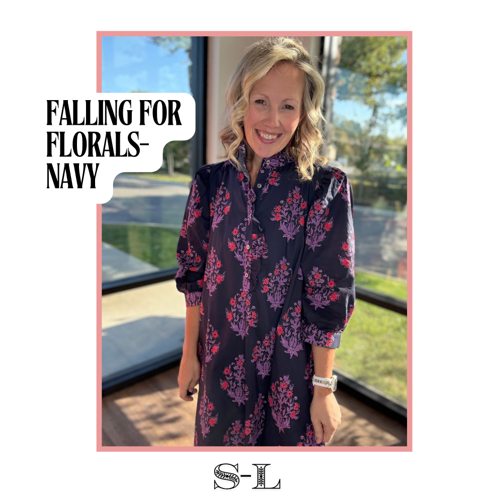Falling for Florals Dress- Navy