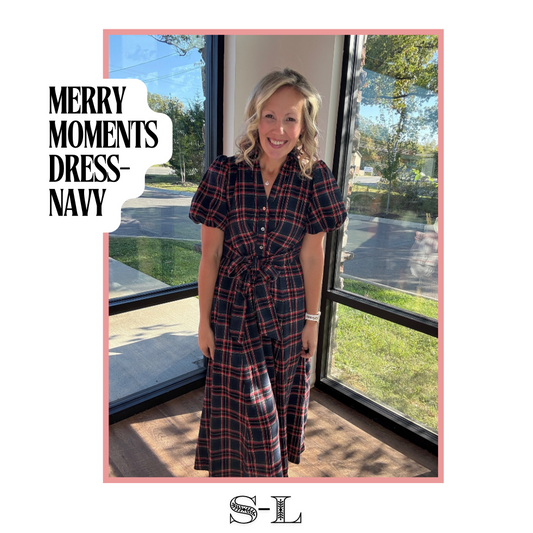 Merry Moments Plaid Dress- Navy