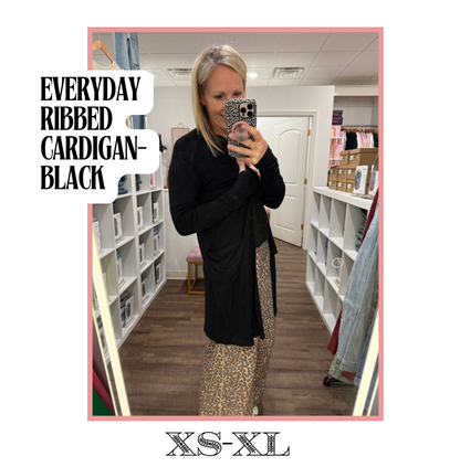 Everyday Ribbed Cardigan- Black