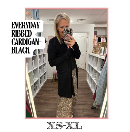 Everyday Ribbed Cardigan- Black