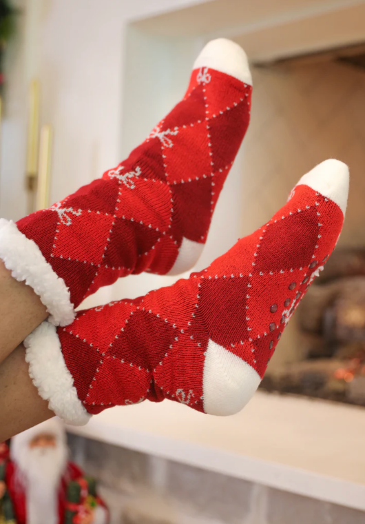 Cozy Cabin Socks-Red & Bows