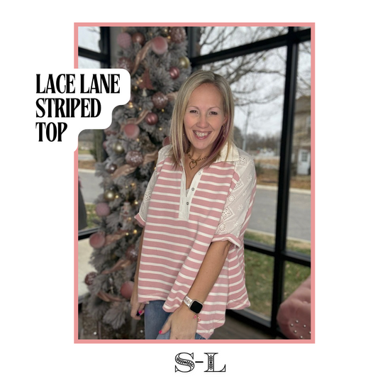 Lace Lane Stripe Top- Pink