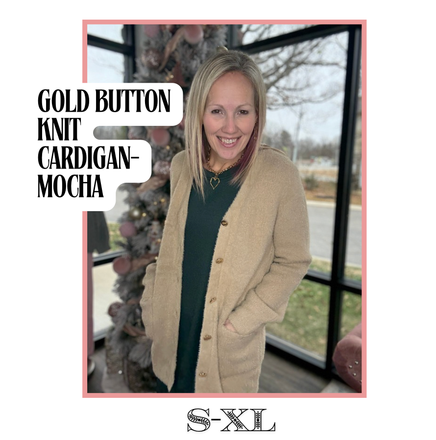 Gold Button Knit Cardigan- Mocha