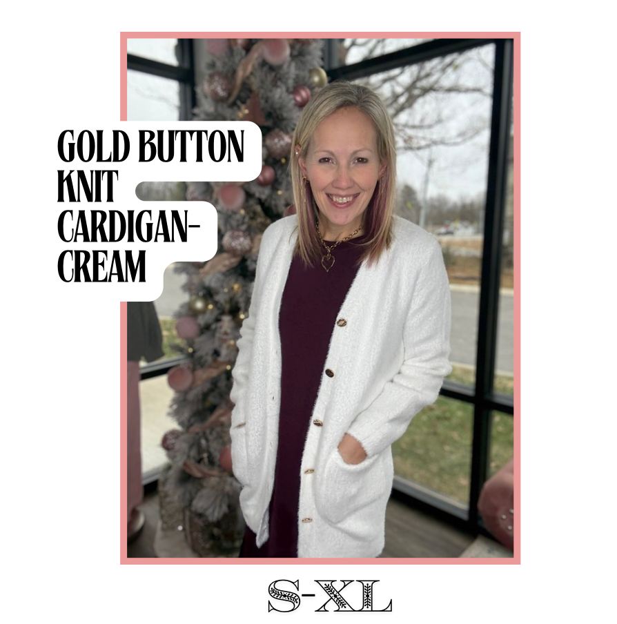 Gold Button Knit Cardigan- Cream