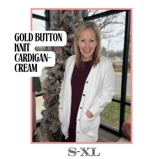 Gold Button Knit Cardigan- Cream