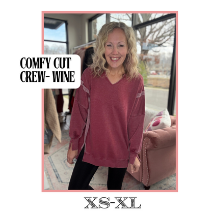 Comfy Cut Crew- Wine