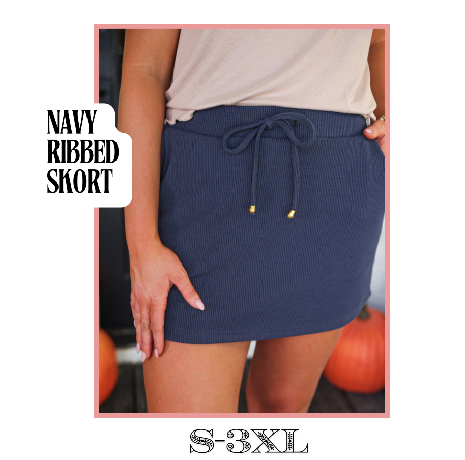 Navy Ribbed Skort