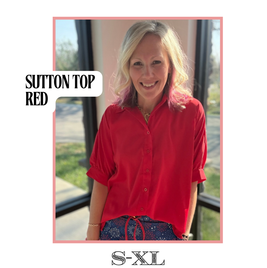 Sutton Button Up Top- Red